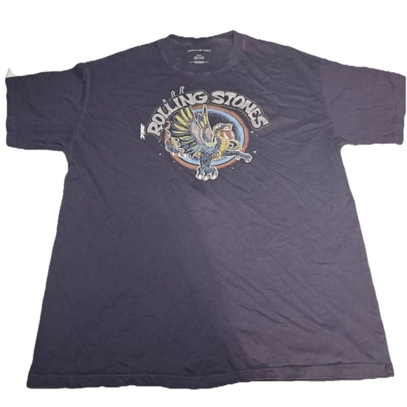 American Eagle Rolling Stones Blue Short Sleeve Shirt Dragon MEDIUM - Picture 1 of 4